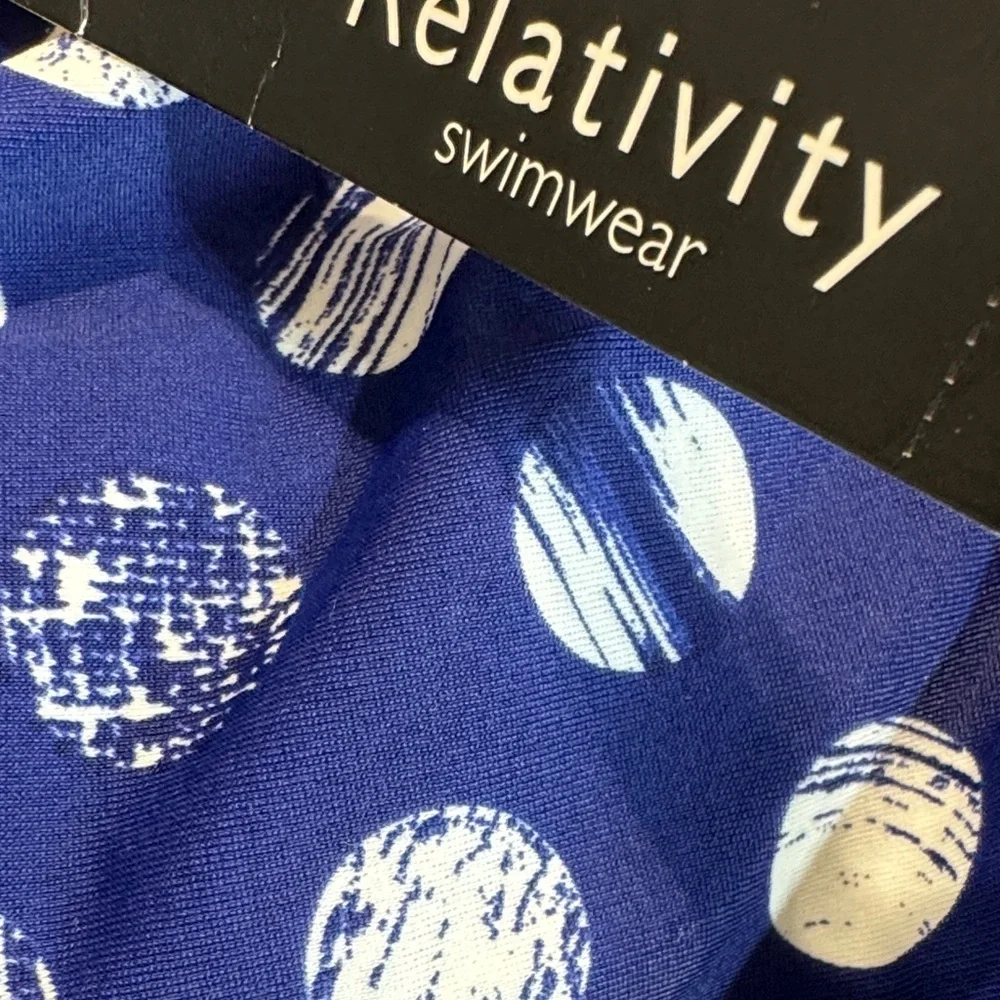 Relativity Navy Polka Dot Designed Swim Top with Striped Trim Size 6